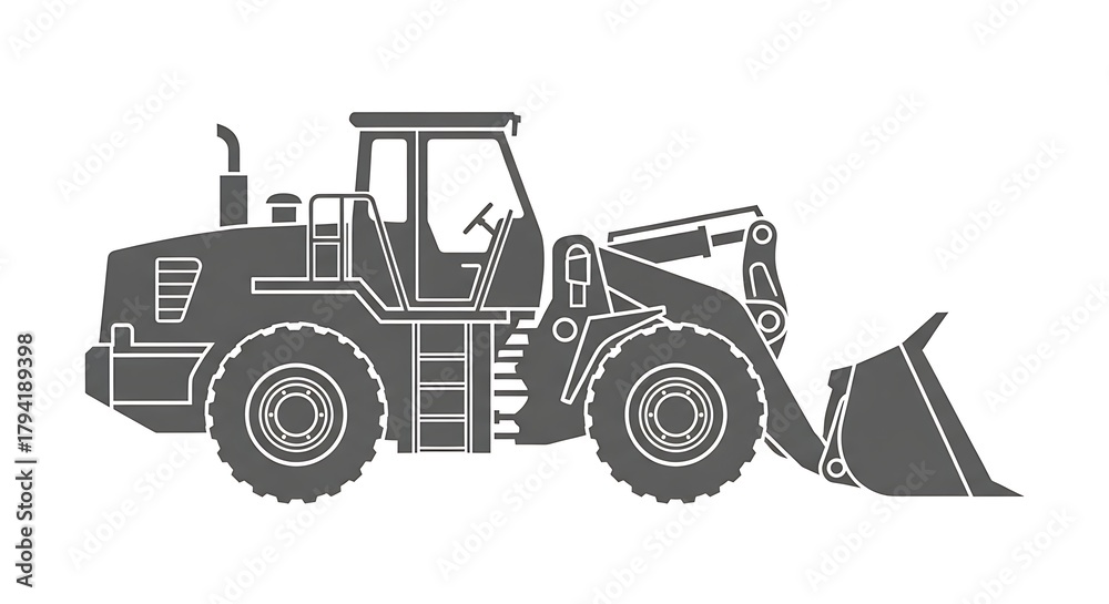 Naklejka premium Stock vector illustration of front loader construction machinery equipment for building site