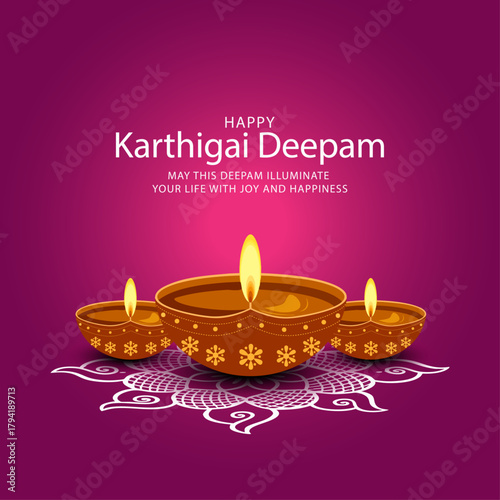 Karthigai Deepam Festival Background with Traditional Decorated Diyas