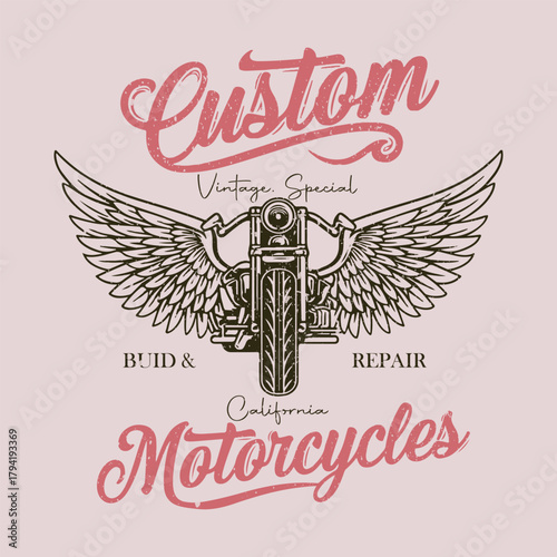 Original vector illustration in retro style. custom motorcycle . T-shirt Design. American Custom Mad Chopper Motorcycle Vector Illustration. Vintage motorcycle design vector for t shirt design.