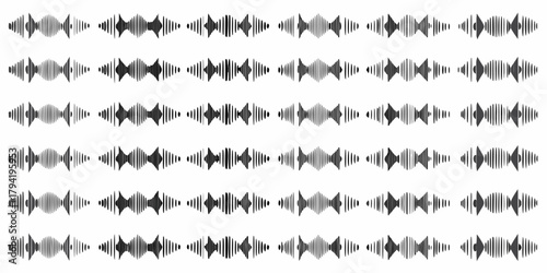 Abstract sound wave patterns in a repeating grid formation with varying amplitude and frequency