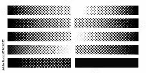 Collection of black and white halftone dot patterns with varying density and gradients