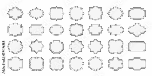 Collection of decorative vintage style frames and borders with subtle gray outlines on white background