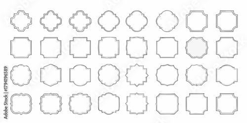 Collection of diverse decorative vintage ornamental frames and borders in a clean outline style