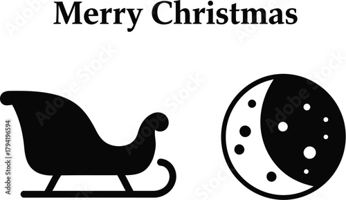 Christmas sleigh and moon silhouette illustration