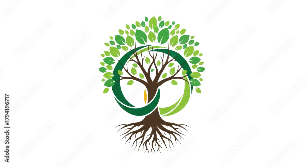 Naklejka premium Green tree with flowing leaves, symbolizing nature's vibrant growth isolated on transparent background