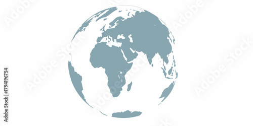 Stylized earth globe with continents of europe africa and asia visible on a white background