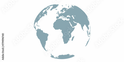 Stylized globe of earth with continents in teal and white isolated on a white background