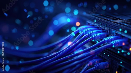 High-Speed Network Cables Connected to Server in Data Center