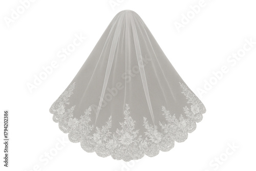 White bridal wedding veil with lace details transparent background