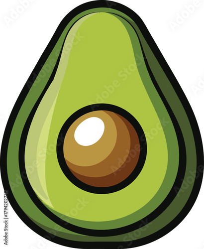 Avocado half cartoon style illustration of a fresh fruit with pit isolated on transparent background