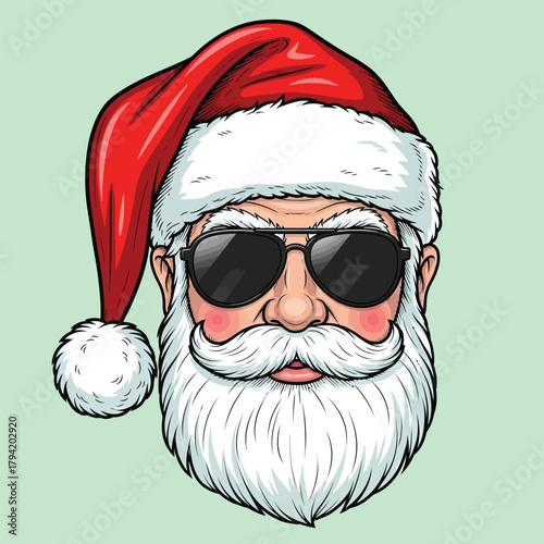 Cool santa claus wearing sunglasses and red hat