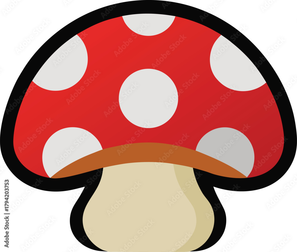 Naklejka premium Red and white polka dot mushroom flat design icon isolated on transparent background