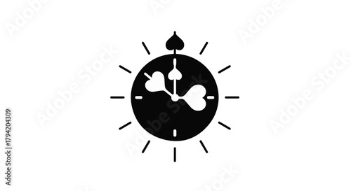Timeless love represented by a clock with heart hands and radiating light