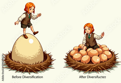 Illustration Highlighting Investment Strategy: Single Asset Risk versus Diversification to Achieve Economic Growth and Financial Stability