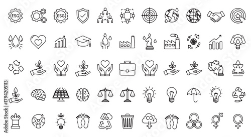 Set of ESG and sustainable development icons simple line vector symbols for environment society and 