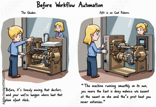 Humorous Illustration Depicting Challenges and Inefficiencies in Workflow Processes Before Automation Adoption