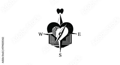 Compass heart guides the way to love and direction