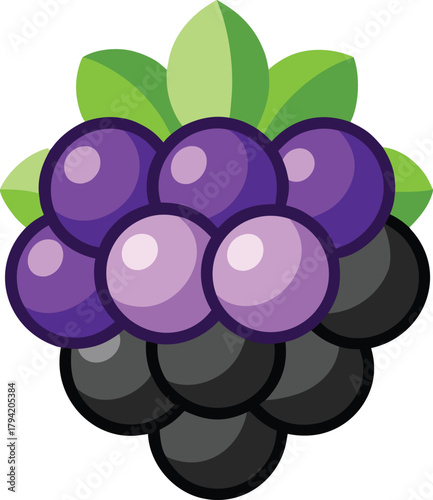 Grape cluster flat design icon of fresh fruit isolated on transparent background