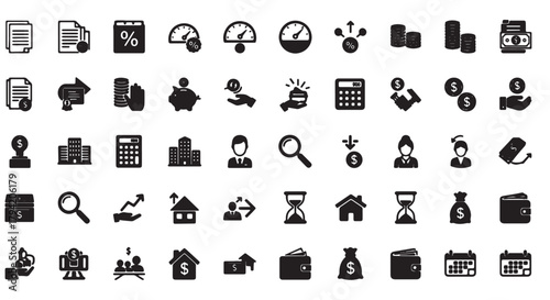 Set of black business and finance icons simple glyph vector design for web and mobile apps isolated 