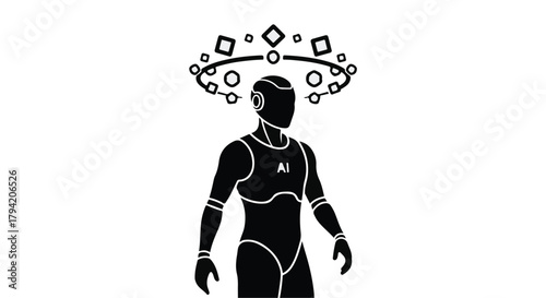 Futuristic AI robot with glowing digital halo symbolizing artificial intelligence and innovation