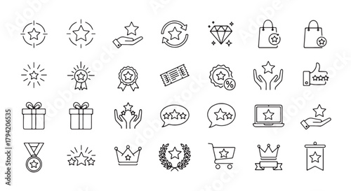 Set of star rating icons simple line vector symbols for e-commerce isolated on white background