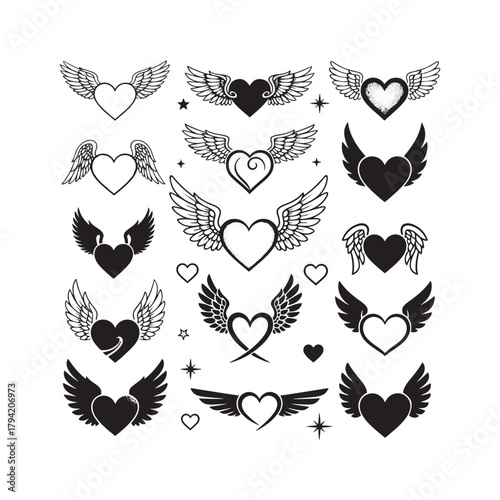 Heart with Wings Vector Bundle: Angel Wings and Flying Heart Designs