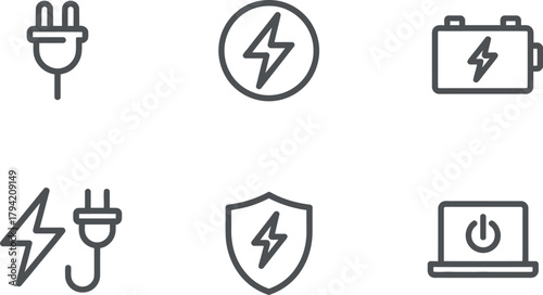 Set of energy and electricity vector line icons