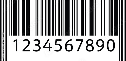 Barcode vector with bold black bars and numeric code on a clean white background