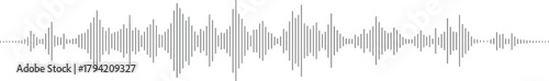 Gray audio waveform line art in a horizontal vector layout