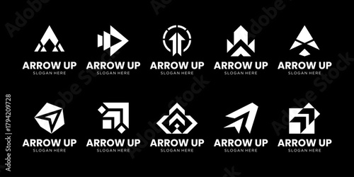 Set of financial arrow logo design inspiration. Geometric abstract logo icon vector isolated on black background.