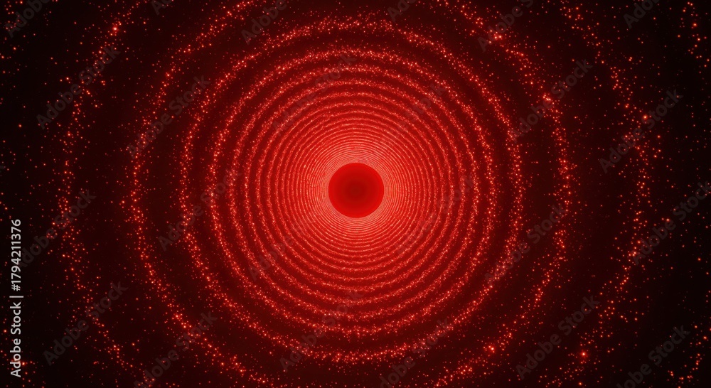 Fototapeta premium Radiant Red Nebula: An abstract scene of concentric circles emanating from a central red sphere. Illustrating the boundless of the universe.