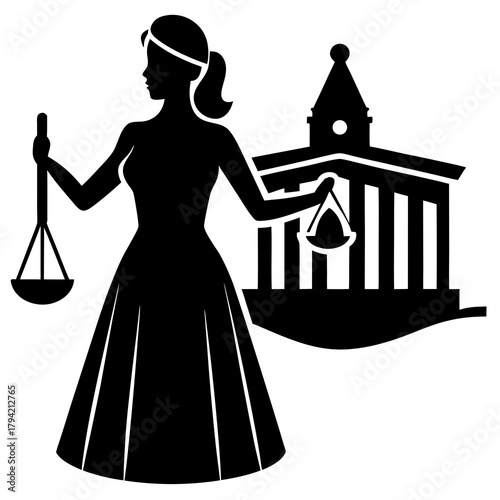 silhouette of blind girl with scale on court office