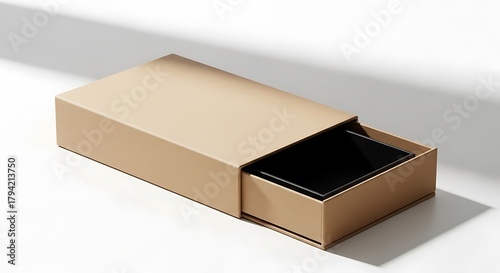 Beige cardboard box with open sliding lid