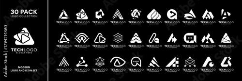 Set of initial letter A logo design inspiration. Geometric abstract logo icon vector isolated on black background.