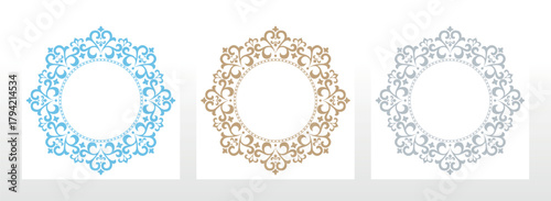 Set of decorative frames Elegant vector element for design in Eastern style, place for text. Floral colored borders. Lace illustration for invitations and greeting cards