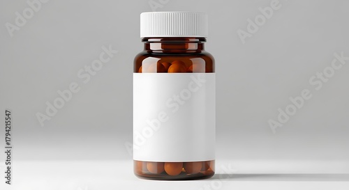 Amber medicine bottle with blank label