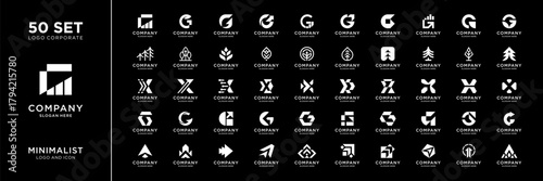 Set of abstract financial logo design inspiration. Geometric abstract logo icon vector isolated on black background.