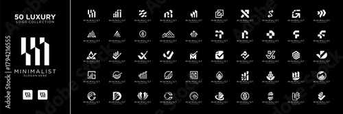 Mega logo collection with abstract financial logo design inspiration. Geometric abstract logo icon vector isolated on black background.
