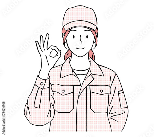 OKサインを出す作業服の女性,了解,安全,サービス,満足,シンプル,ベクター