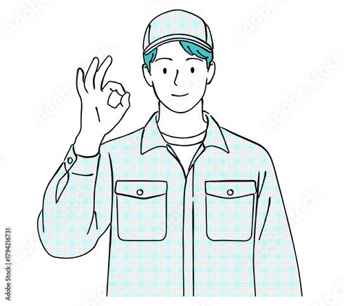 OKサインを出す作業服の男性,了解,安全,サービス,満足,シンプル,ベクター