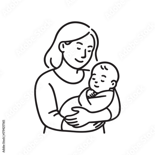 Tender moment of mother holding her newborn baby, a heartwarming illustration of maternal love and family bonding, perfect for baby product ads