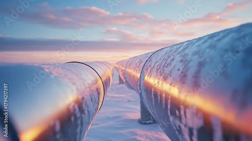 Oil gas pipeline transporting energy in arctic winter