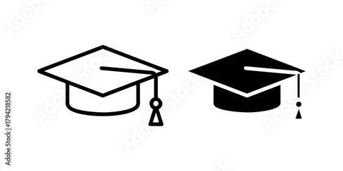 Graduation Cap outline and pictogram Icon for Education, Achievement, and Academic Success