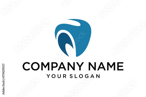 Abstract Blue Stylized Tooth or Shield Logo Design Template for Dental, Medical, or Technology Company Branding