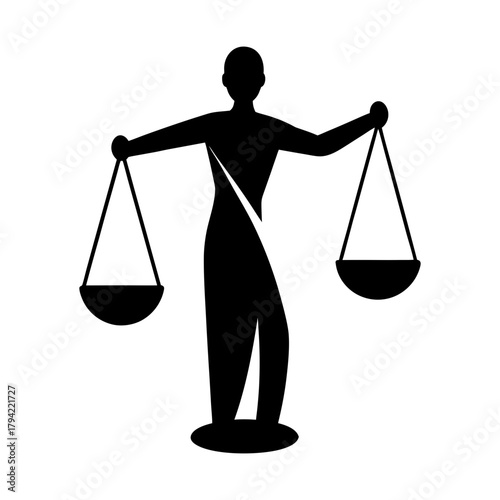 Silhouette of a person holding scales of justice in a balanced position upright