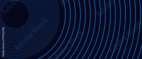 Abstract blue glowing geometric lines on dark blue background. Modern shiny blue circle lines pattern. Futuristic technology concept.