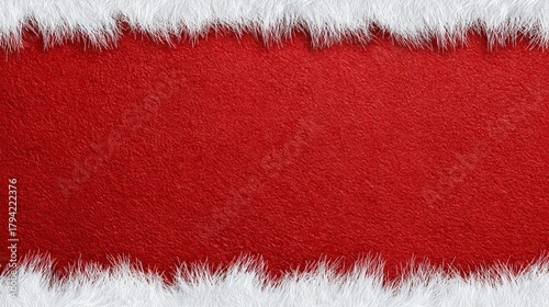 Joyful red felt background with fluffy white trim, perfect for Christmas cards or festive holiday promotions, creating a cozy & warm seasonal feel