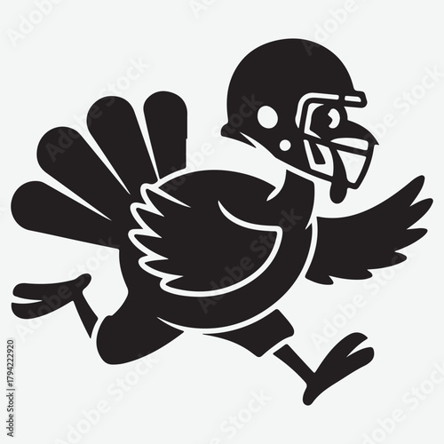 Black Silhouette of a Turkey Wearing a Football Helmet and Running