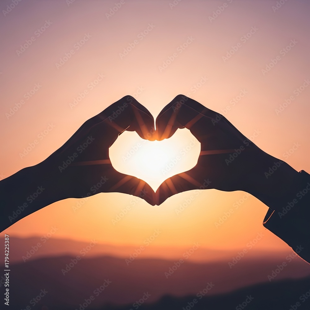 Fototapeta premium Heart hands at sunset