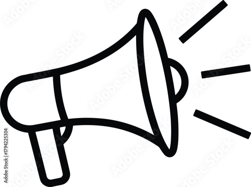 Black Outline Icon of a Megaphone on a White Background loudspeaker bullhorn